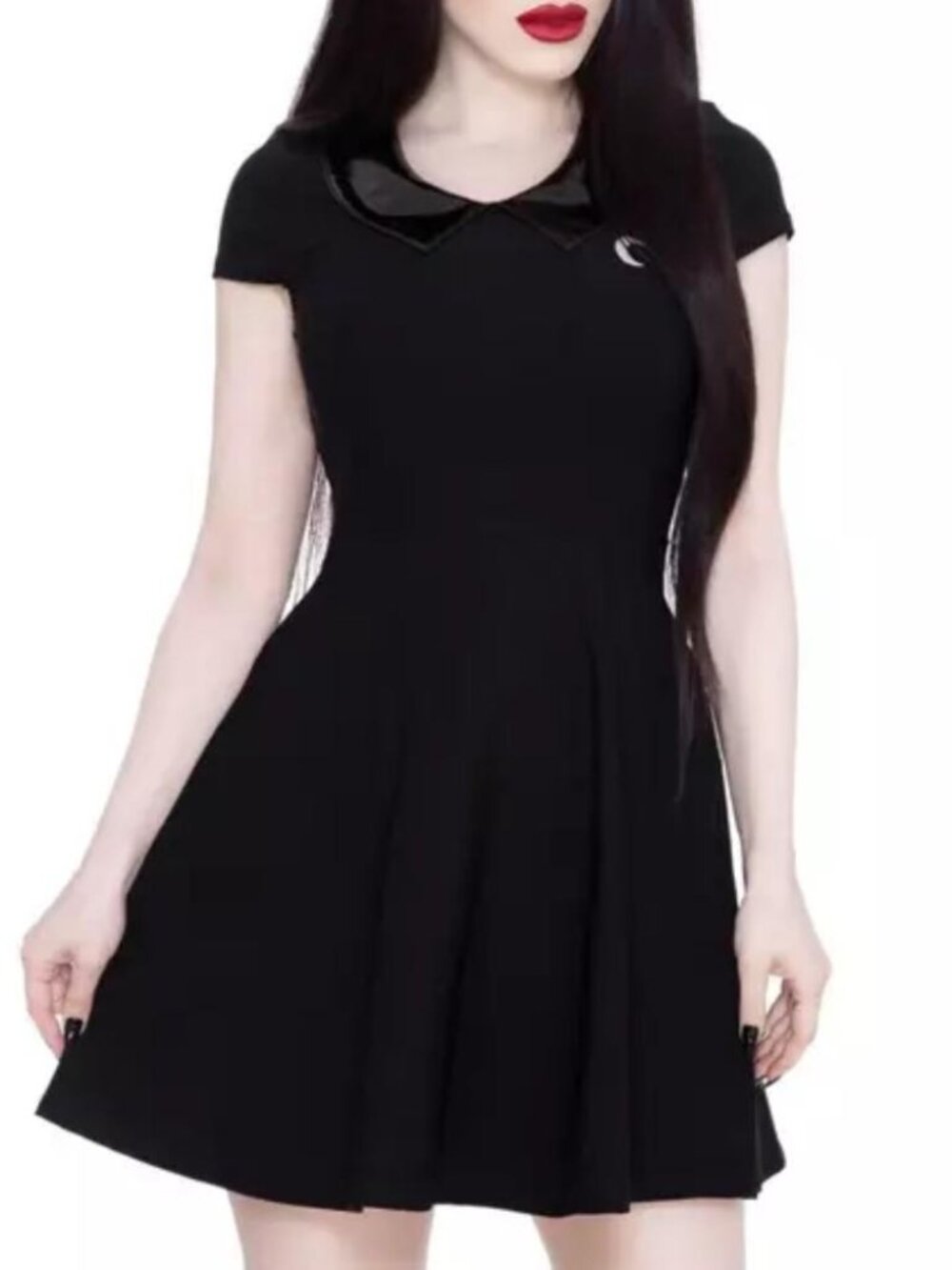 NEW Killstar Darklands Doll fit & flare black dress pleather Peter Pan collar XL